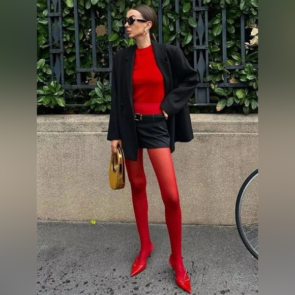 NWT velvet red stockings opaque winter tights fashion legs one size leggy DP - Picture 3 of 16